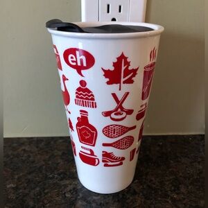 Tim Hortons White and Red Canadian Themed Travel Mug